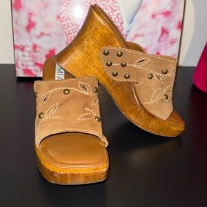 MIA Tan Mules with Retro Platform Design